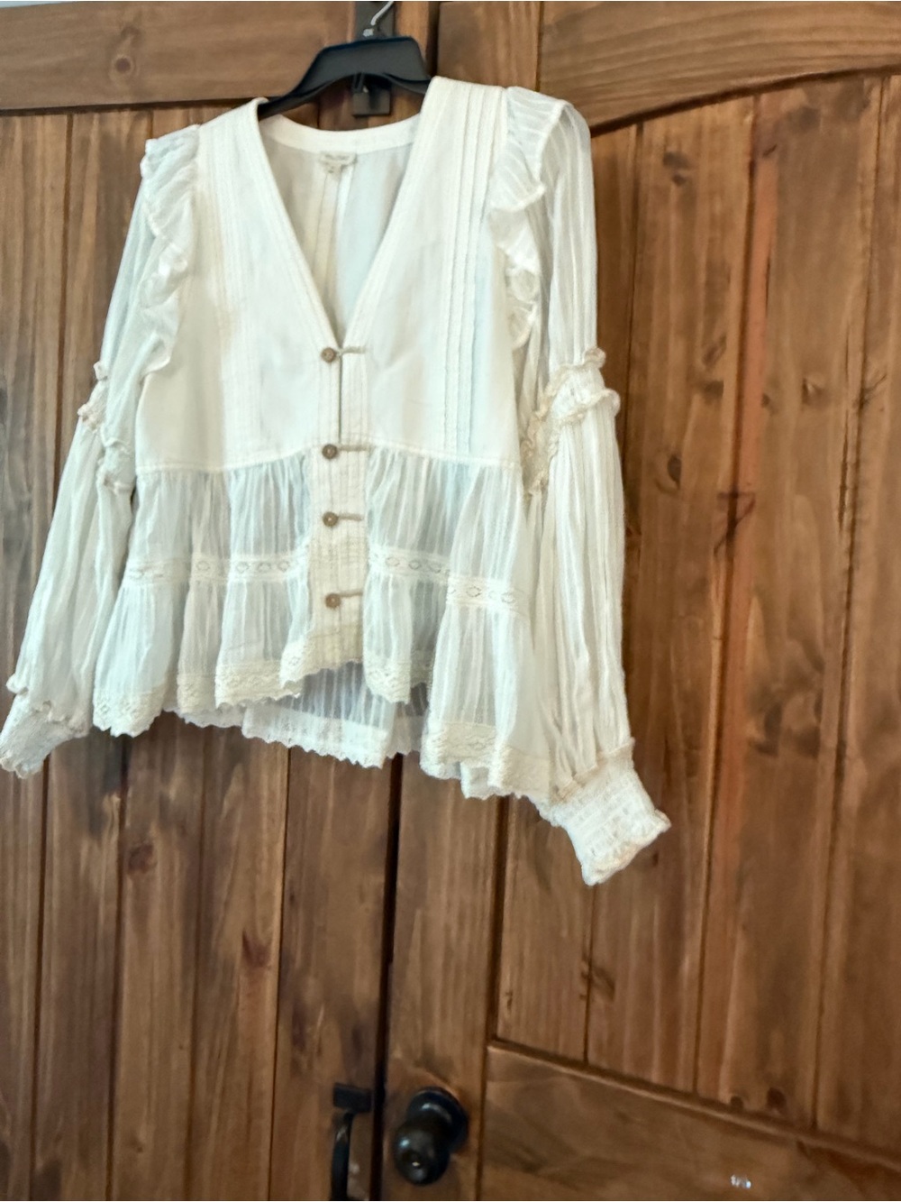 Pilcro Cream Lace-Trim Button Cardigan Blouse - Picture 2 of 9